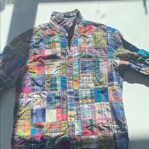 J. Crew Blue and Green Artistic Casual Button Down Shirt